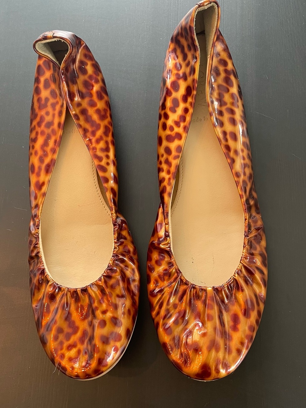 J. Crew Tortoiseshell Patent Ballet Flats - Brown/Amber
